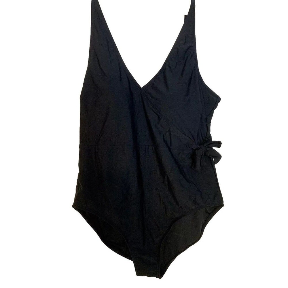 NWOT Carole Hochman Black Sleeveless V Neck Side Tie One Piece Swimsuit Size XL